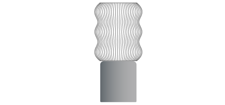 Minimalist line-art icon of a table lamp with a wavy fluted shade and a solid cylindrical base.